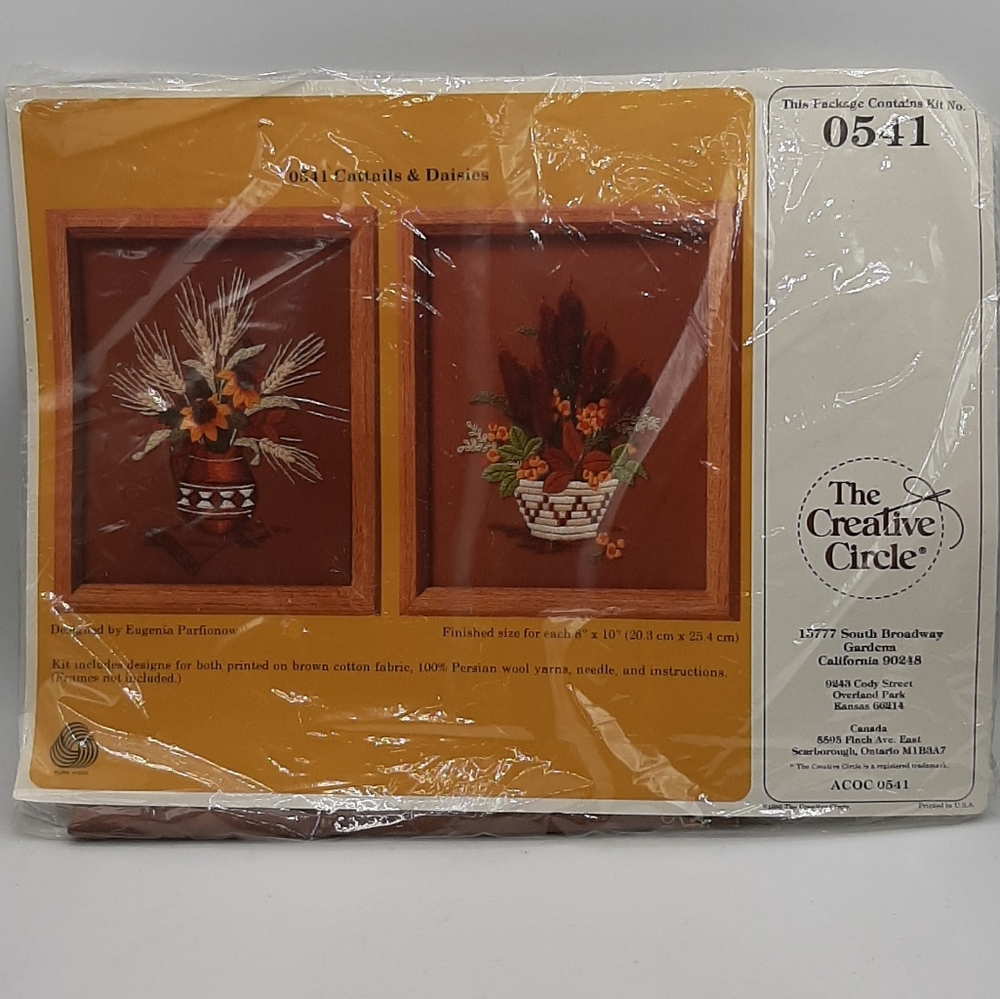 Vintage Crewel The Creative Circle 0541 Cattails & Daisies Brand New Sealed 1986